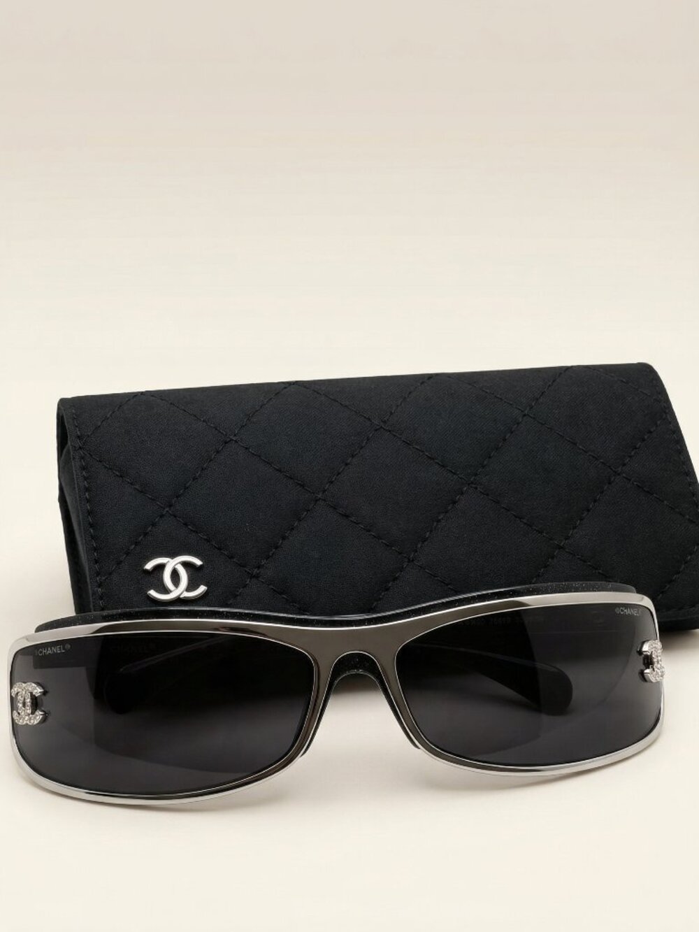 Chanel Shield Sunglasses In Silver-black / no box /